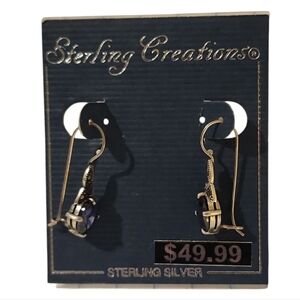 Vintage Boho Sterling Creations Blue Tanzanite Dangle Drop Earrings 925 Silver